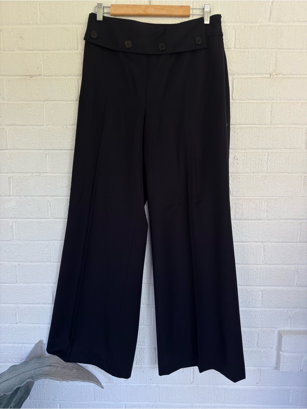 Akris Punto Black Wide-Leg Trousers with Button Waistband